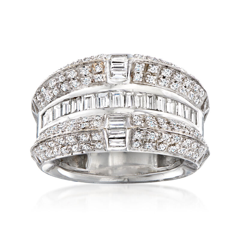 C. 1990 Vintage 2.00 ct. t.w. Baguette and Round Diamond Cocktail Ring in 18kt White Gold. Size 7 image number 0