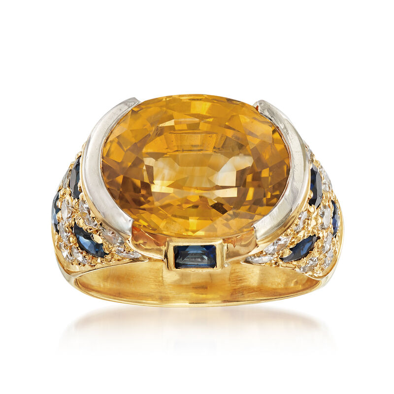 C. 1990 Vintage 9.45 ct. t.w. Yellow and Blue Sapphire Ring with 1.00 ct. t.w. Diamonds in 18kt Yellow Gold. Size 6 image number 0