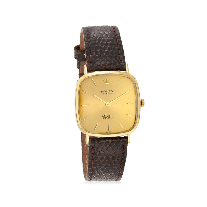 C. 1990 Vintage Rolex Cellini Men's 18mm Manual 18kt Yellow Gold Watch with Brown Leather. Size 9 image number 0