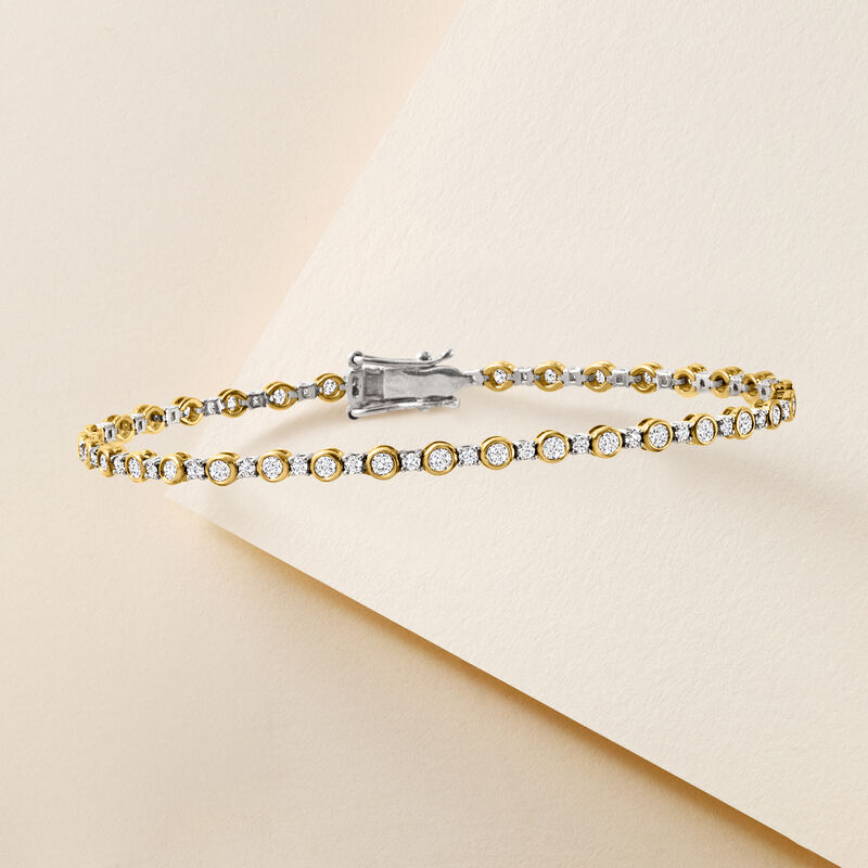 2.00 ct. t.w. Bezel-Set Diamond Tennis Bracelet in 14kt Two-Tone Gold image number 2