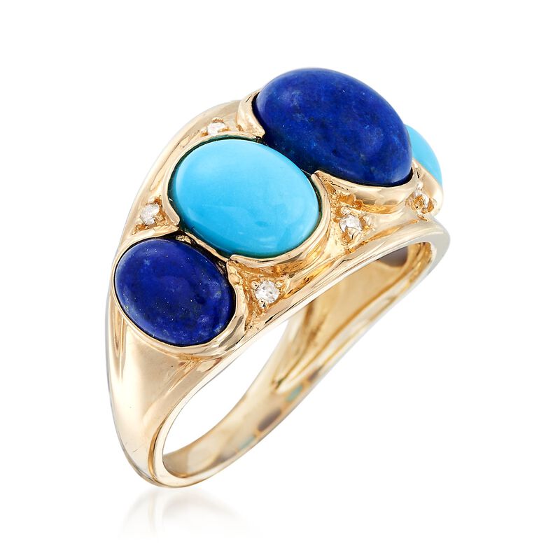 Blue Lapis and Sleeping Beauty Turquoise Ring with Diamond Accents in 14kt Yellow Gold image number 2