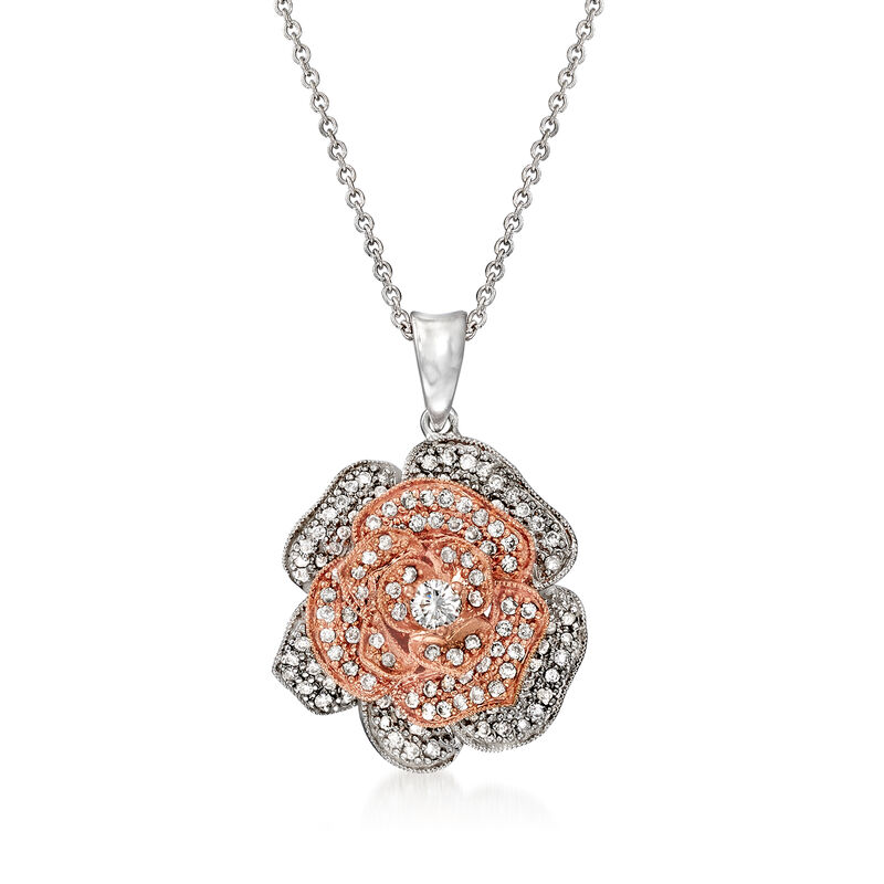 C. 1990 Vintage .75 ct. t.w. Diamond Flower Pendant Necklace in 18kt Two-Tone Gold. 20&quot; image number 0