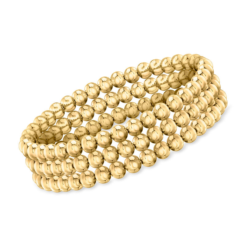 Italian 5mm 18kt Gold Over Sterling Jewelry Set: Three Bead Stretch Bracelets image number 0