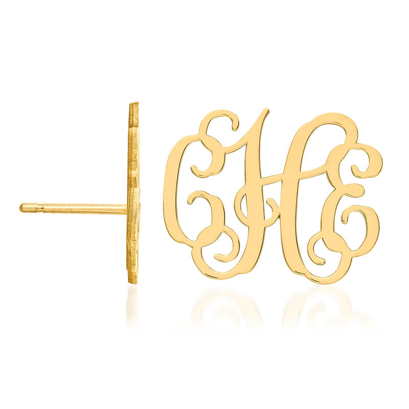 14kt Yellow Gold Medium Laser Polished Monogram Post Earrings image number 1