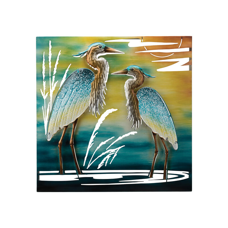 Regal Double Heron Multicolored Metal Outdoor Wall Decor image number 0