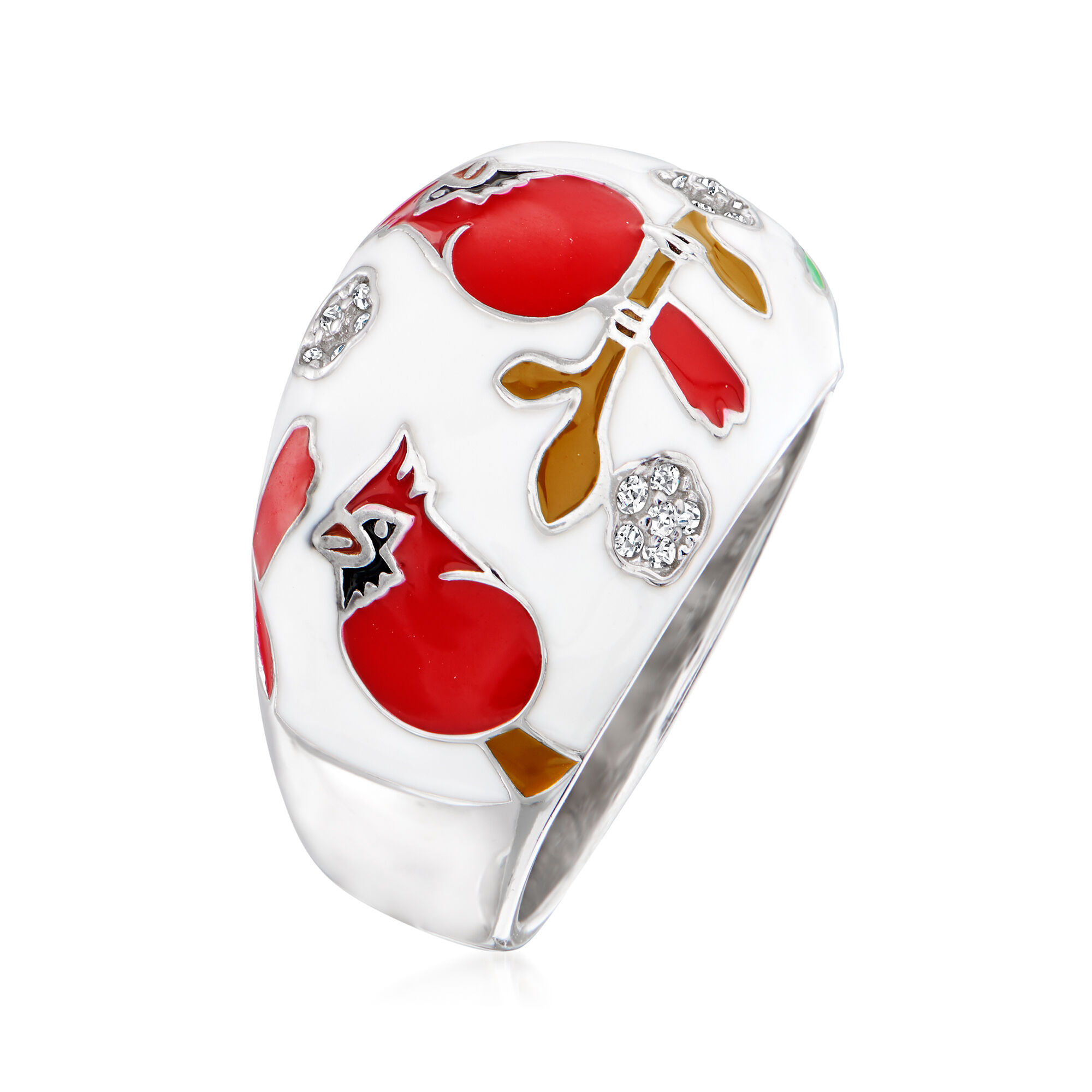 10 ct. t.w. White Topaz and Multicolored Enamel Cardinal