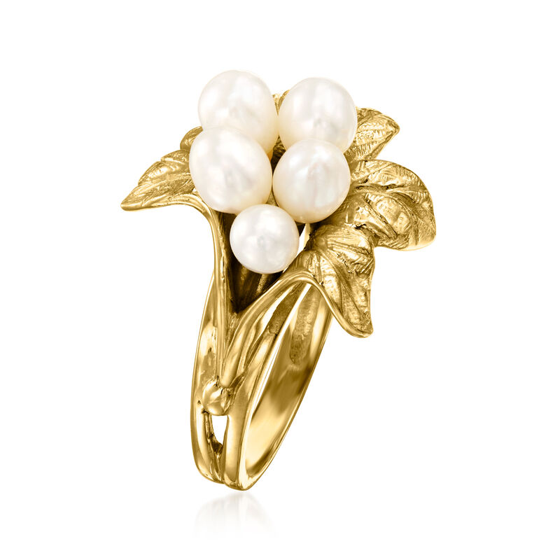 C. 1970 Vintage Cultured Pearl Cluster Flower Ring in 14kt Yellow Gold. Size 6 image number 2