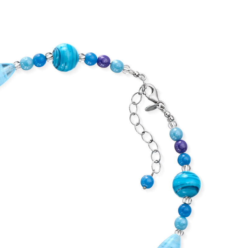 Italian Tonal Blue Murano Glass Necklace with Sterling Silver. 18" image number 3
