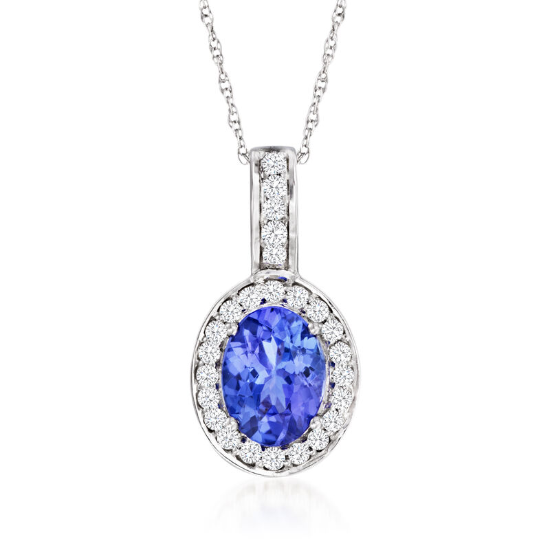 1.15 Carat Tanzanite and .21 ct. t.w. Diamond Pendant Necklace in 14kt White Gold. 18&quot; image number 1