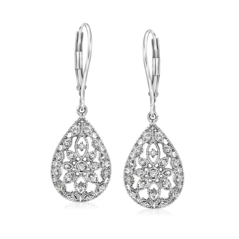.10 ct. t.w. Diamond Openwork Teardrop Earrings in Sterling Silver image number 0