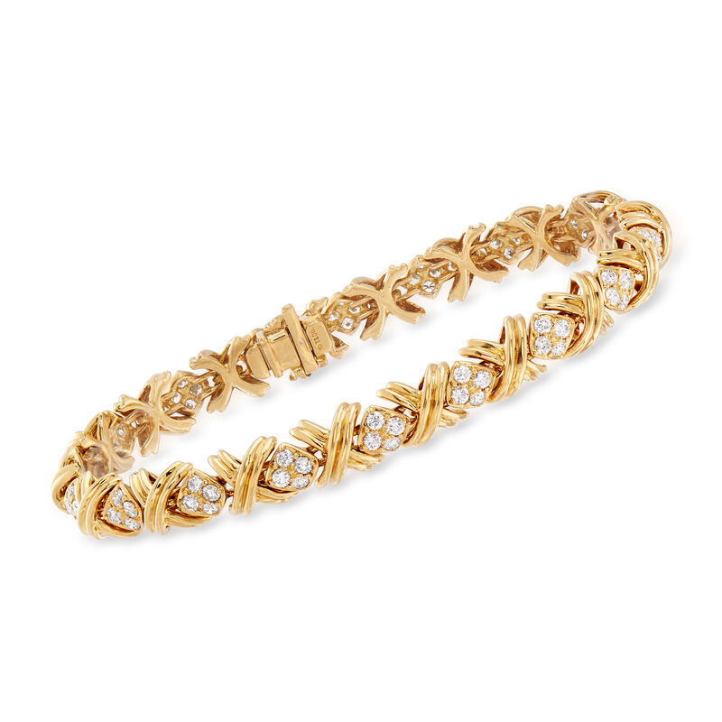 C. 1990 Vintage Tiffany Jewelry 2.75 ct. t.w. Diamond &quot;X&quot; Bracelet in 18kt Yellow Gold. 7.5&quot; image number 0