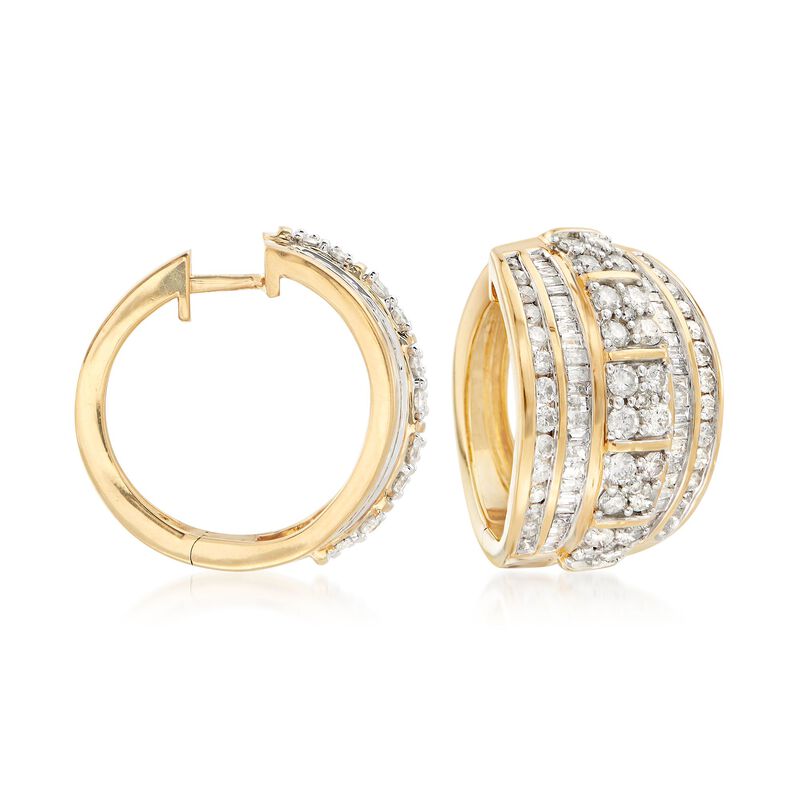 3.00 ct. t.w. Round and Baguette Diamond Hoop Earrings in 18kt Gold Over Sterling. 3/4" image number 0
