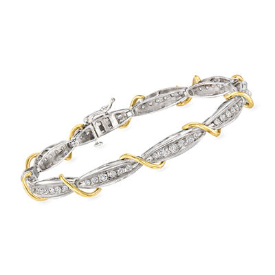 C. 1990 Vintage 1.50 ct. t.w. Diamond Bracelet in 14kt Two-Tone Gold