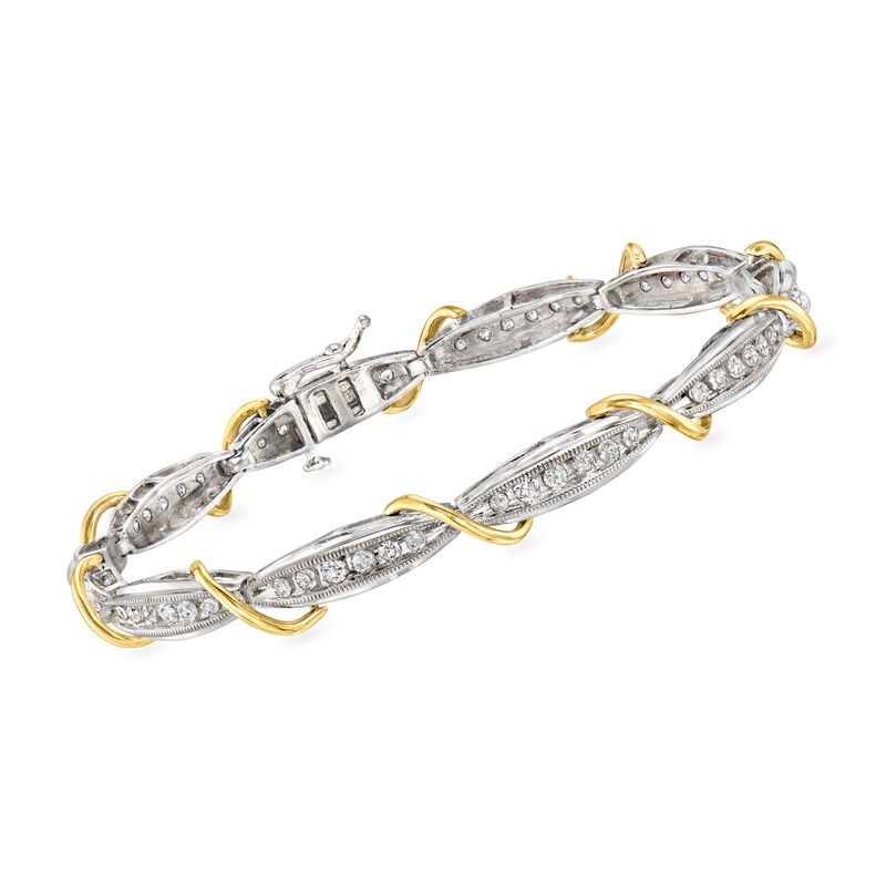 C. 1990 Vintage 1.50 ct. t.w. Diamond Bracelet in 14kt Two-Tone Gold. 7" image number 0