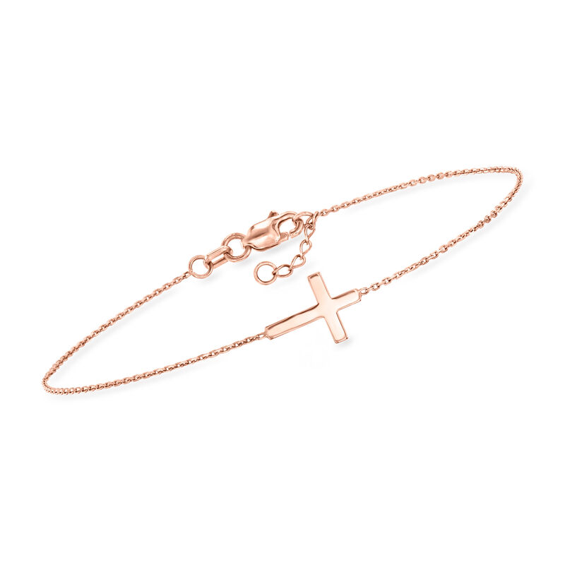 14kt Rose Gold Cross Bracelet. 7&quot; image number 0