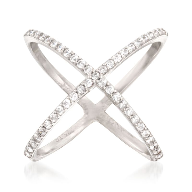 .70 ct. t.w. CZ Open Crisscross Ring in Sterling Silver image number 0
