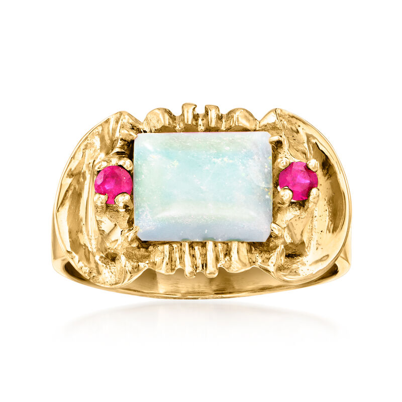 C. 1950 Vintage Opal and .15 ct. t.w. Ruby Ring in 14kt Yellow Gold image number 0
