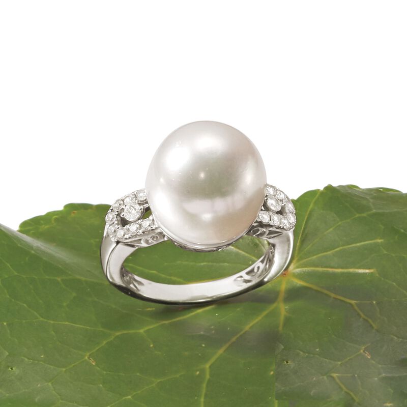 13.5-14mm Cultured Pearl and .28 ct. t.w. Diamond Ring in 14kt White Gold image number 3