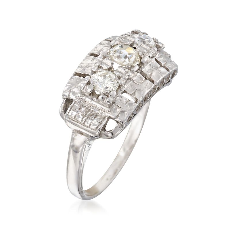 C. 1950 Vintage .58 ct. t.w. Diamond Floral Engraved Ring in 14kt White Gold. Size 6 image number 2