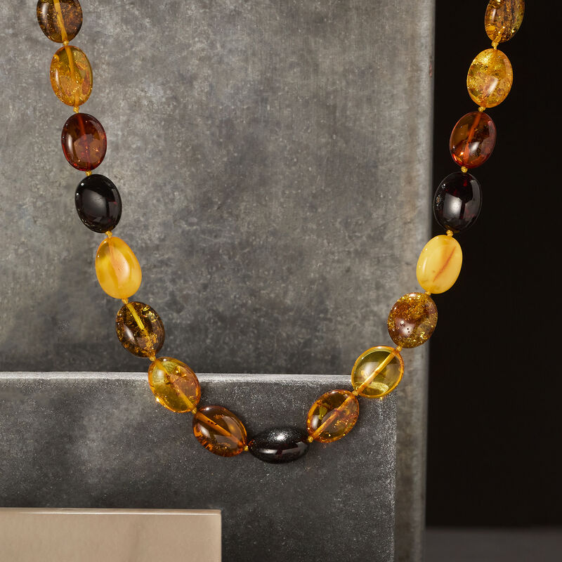 11-13mm Multicolored Amber Bead Necklace with Sterling Silver image number 3