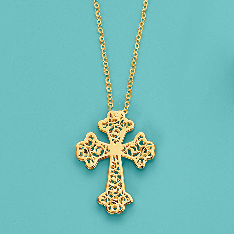 Italian 14kt Yellow Gold Filigree Cross Pendant Necklace image number 3