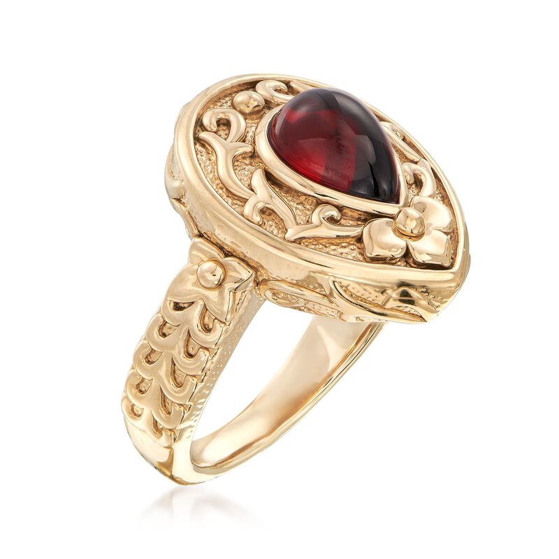 2.90 Carat Garnet Floral Scroll Ring in 14kt Yellow Gold image number 2