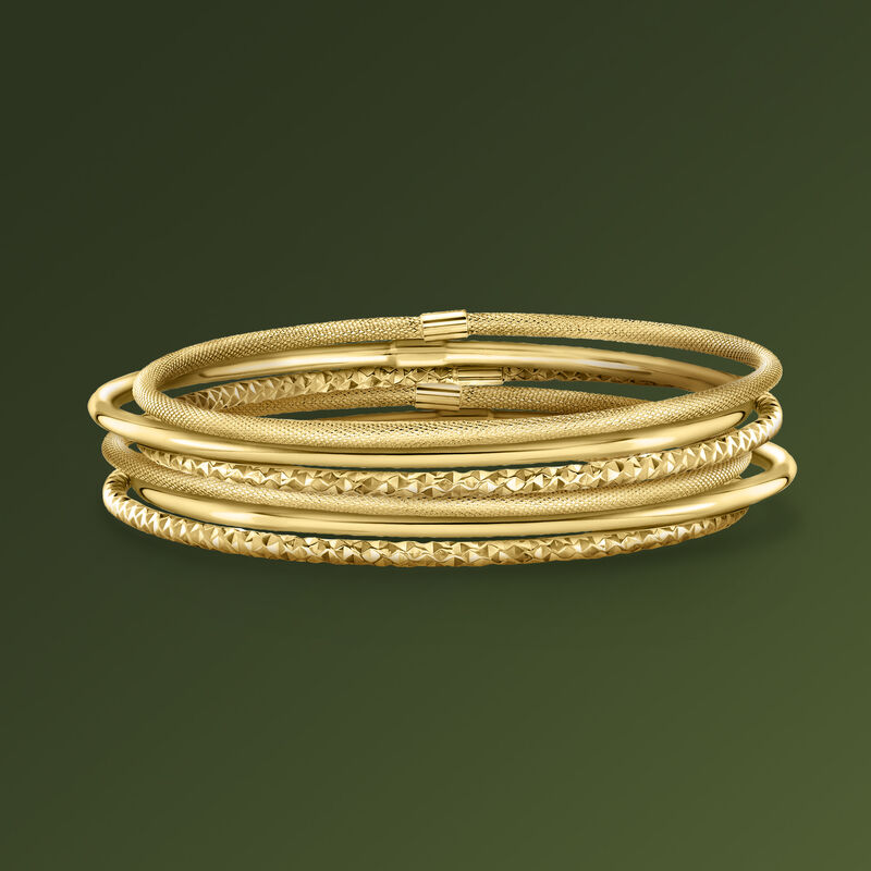 Italian 14kt Yellow Gold Multi-Finish Jewelry Set: Three Bangle Bracelets image number 2