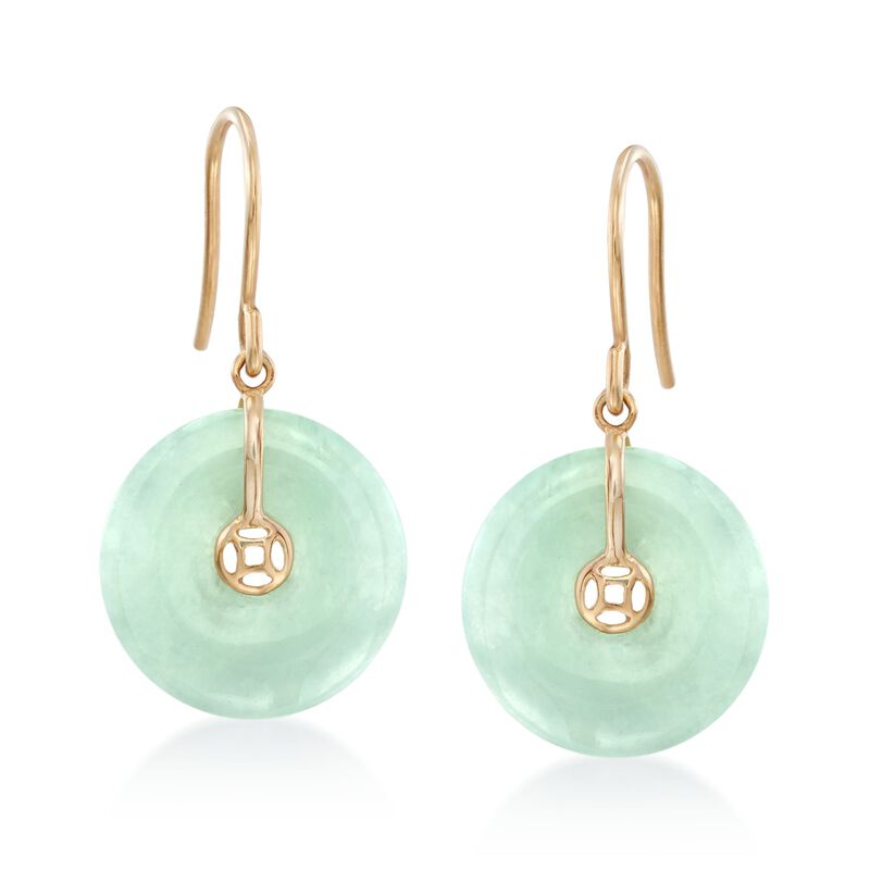 15mm Jade Drop Earrings in 18kt Gold Over Sterling image number 0