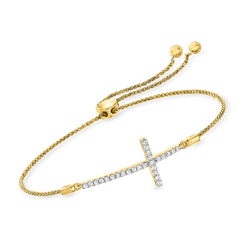 .33 ct. t.w. Diamond Cross Bolo Bracelet in 18kt Gold Over Sterling image number 0