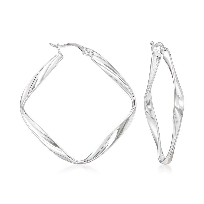 Sterling Silver Twisted Diamond-Shaped Hoop Earrings. 1 3/8&quot; image number 0