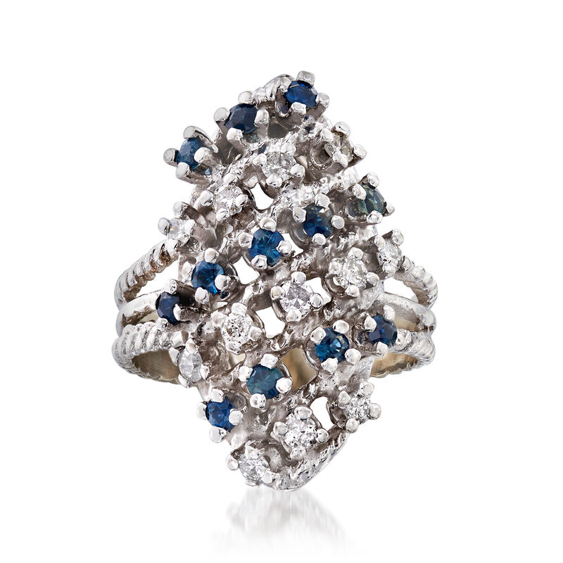 C. 1980 Vintage .60 ct. t.w. Sapphire and .40 ct. t.w. Diamond Multi-Row Ring in 18kt White Gold image number 0