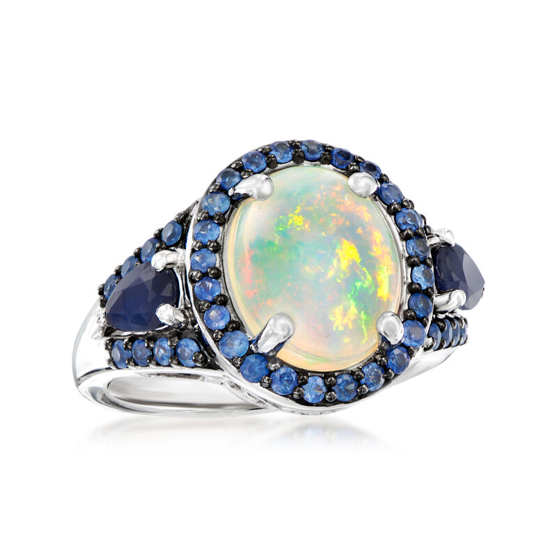 Opal and 1.30 ct. t.w. Sapphire Ring in Sterling Silver image number 3