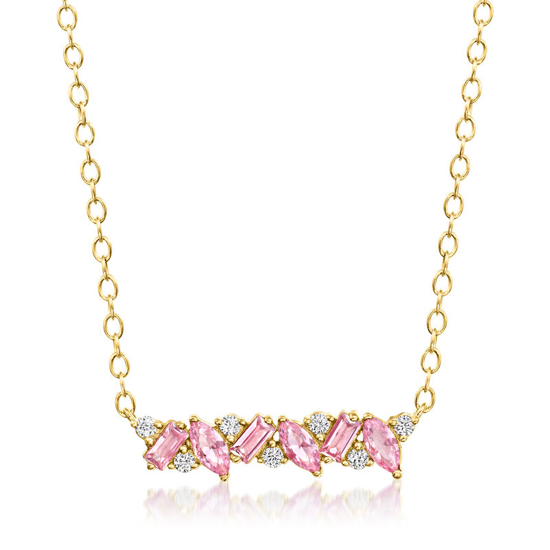 .30 ct. t.w. Lab-Grown Pink Sapphire Necklace with Lab-Grown Diamonds in 18kt Gold Vermeil. 16&quot; image number 1