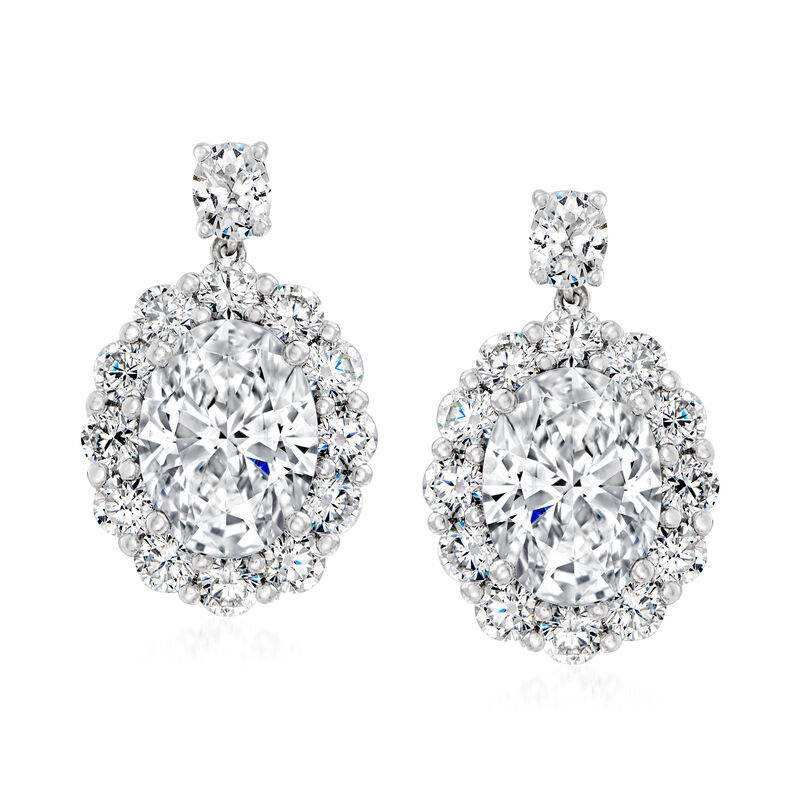 13.00 ct. t.w. CZ Halo Drop Earrings in Sterling Silver image number 0