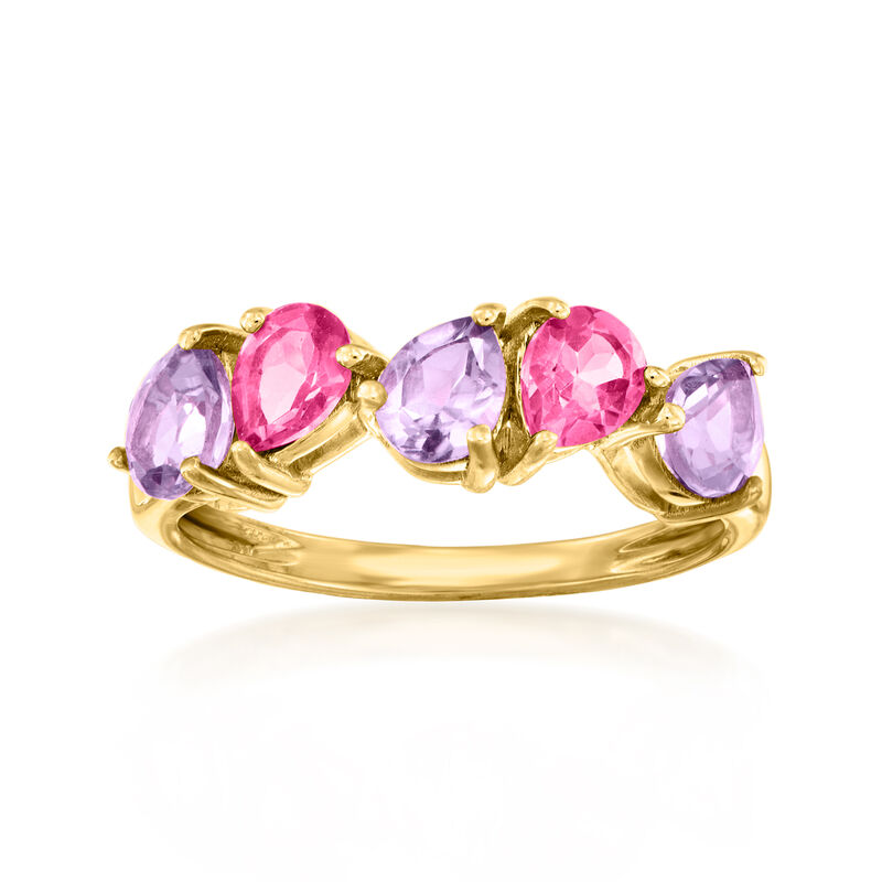.80 ct. t.w. Amethyst and .70 ct. t.w. Pink Topaz Ring in 18kt Gold Over Sterling image number 0