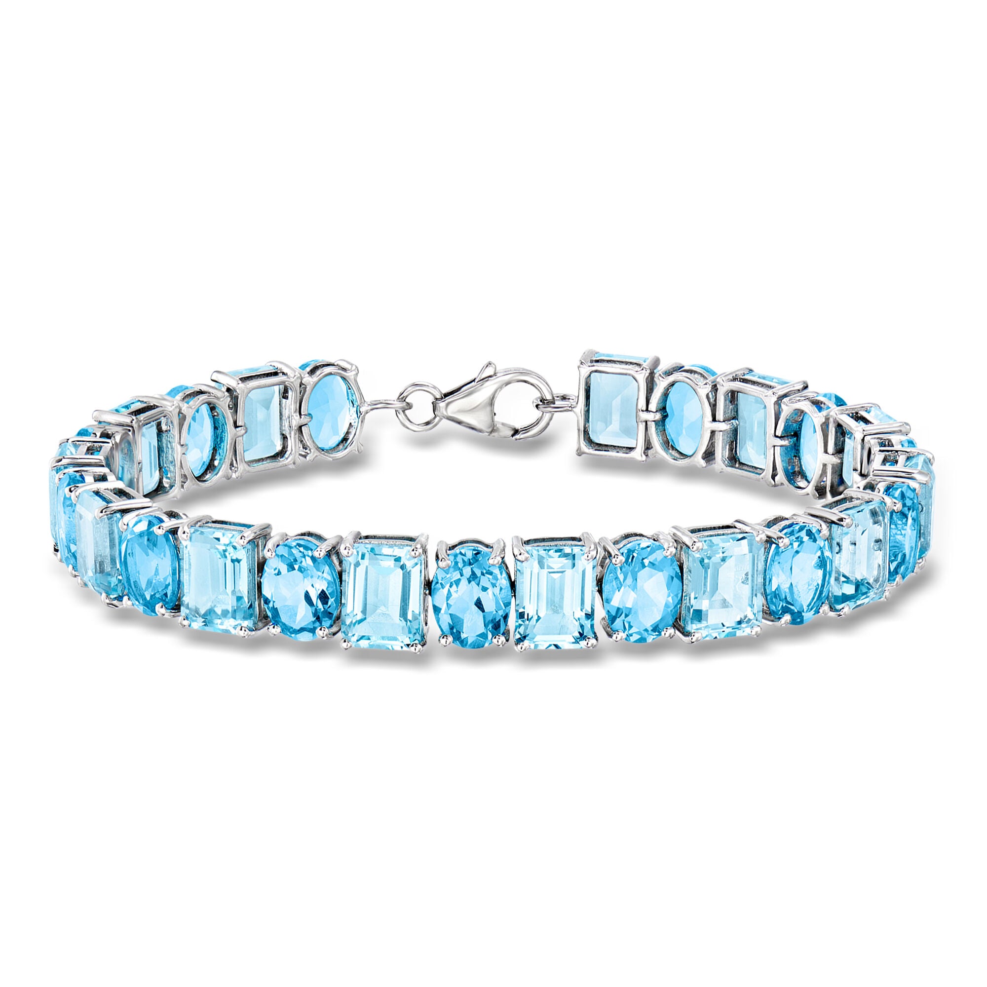 S925 アコヤ真珠blue rose ブレスレット　5-5.5 mm 19cm 45.00 ct. t.w. Swiss and Sky Blue Topaz Bracelet in Sterling