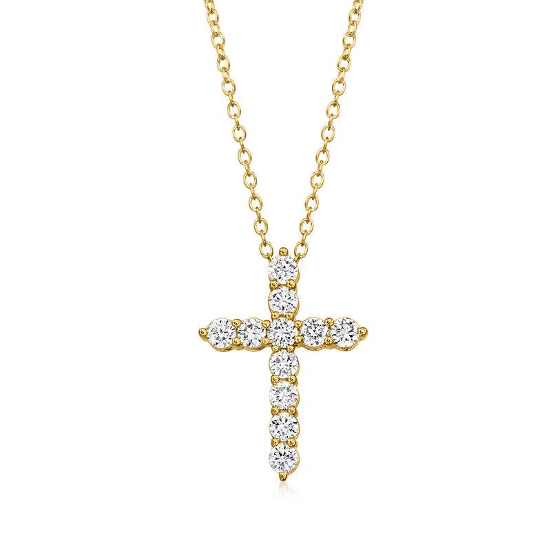 .50 ct. t.w. Lab-Grown Diamond Cross Pendant Necklace in 18kt Gold Over Sterling image number 0