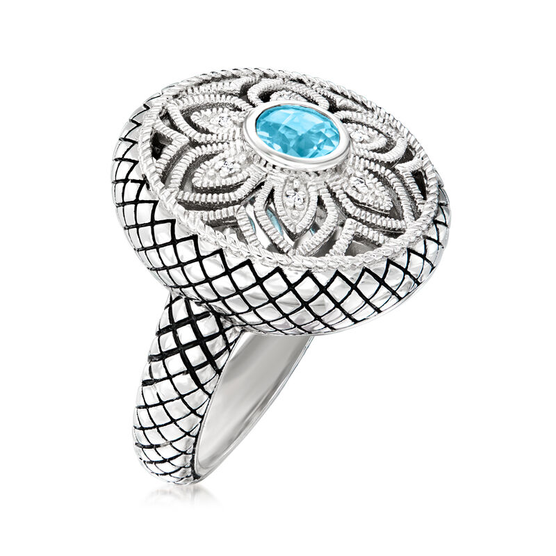 Andrea Candela &quot;Tesoro Gema&quot; .60 Carat Swiss Blue Topaz Ring with Diamonds in Sterling Silver. Size 7 image number 2