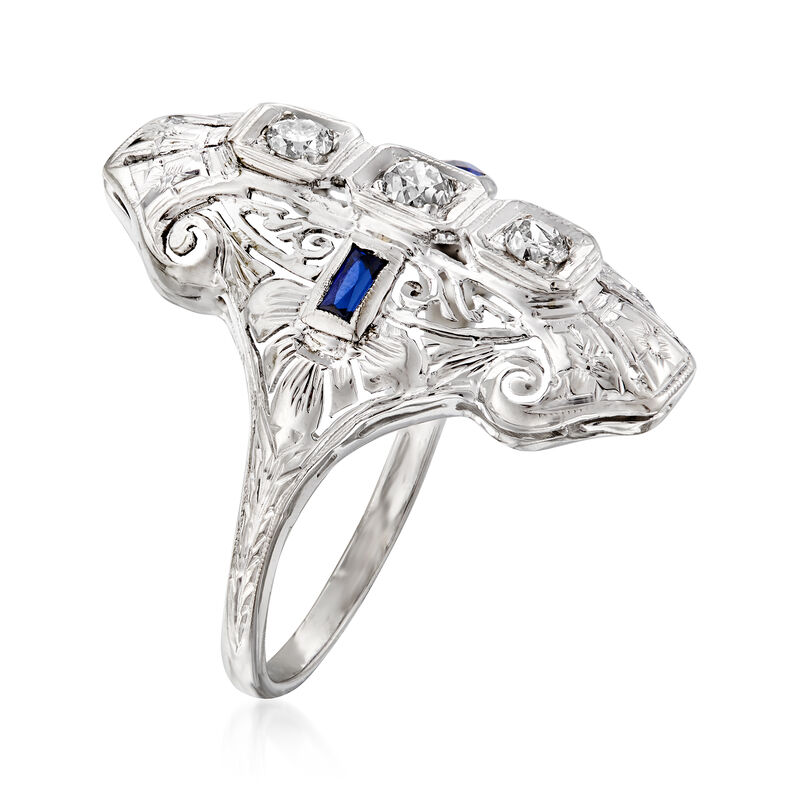 C. 1990 Vintage .23 ct. t.w. Diamond and .18 ct. t.w. Synthetic Sapphire Dinner Ring in 18kt White Gold. Size 7 image number 2