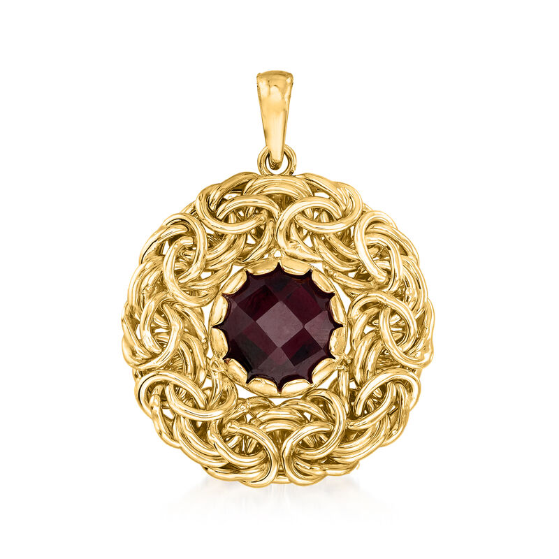 Italian 4.50 Carat Garnet Byzantine Pendant in 14kt Yellow Gold image number 1
