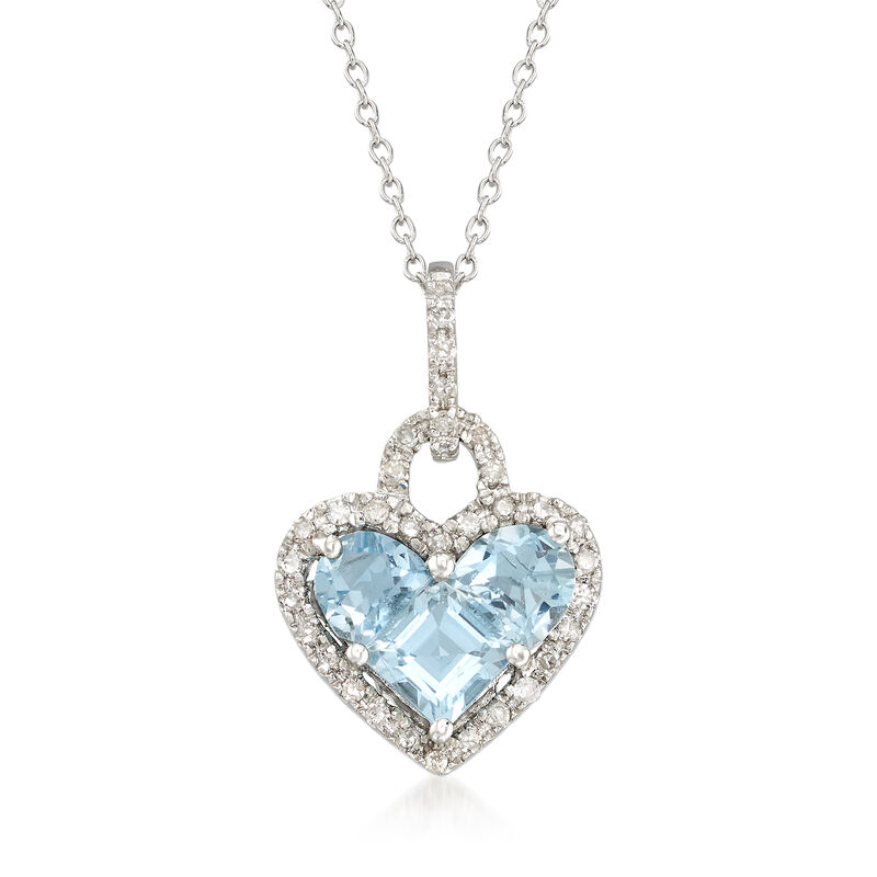 1.80 ct. t.w. Aquamarine and .20 ct. t.w. Diamond Heart Pendant Necklace in Sterling Silver image number 0
