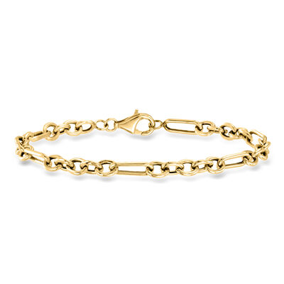 14kt Yellow Gold Alternating Cable and Paper Clip Link Bracelet