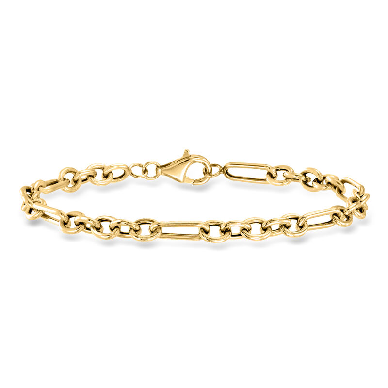 14kt Yellow Gold Alternating Cable and Paper Clip Link Bracelet image number 0