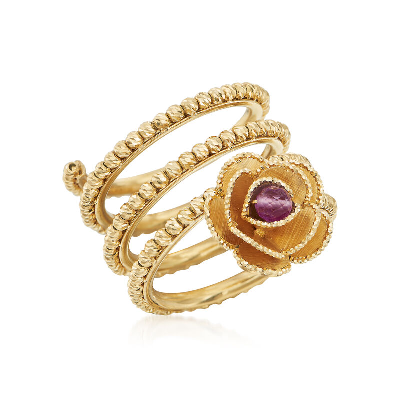 Italian .20 Carat Amethyst Flower Coil Ring in 18kt Yellow Gold. Size 6 image number 3