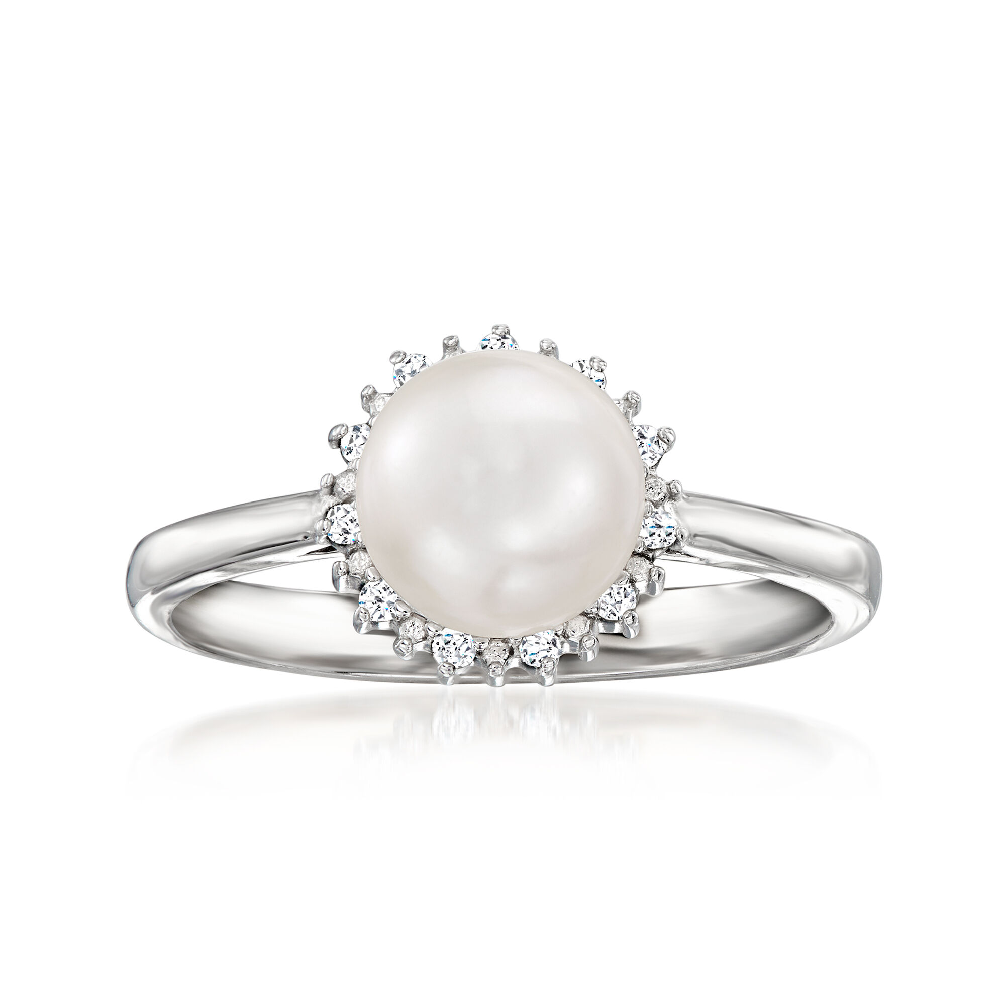 7 7.5mm Cultured Pearl Ring with Diamond Accents in Sterling Silver