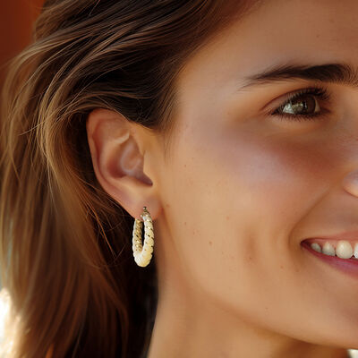 Carved Mother-of-Pearl Hoop Earrings with 14kt Yellow Gold