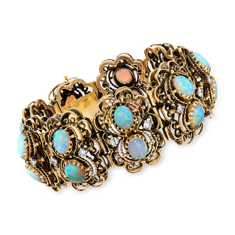 C. 1970 Vintage Opal and 1.65 ct. t.w. Diamond Double-Row Bracelet in 14kt Yellow Gold image number 0