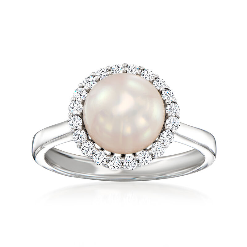 8.5-9mm Cultured Akoya Pearl and .29 ct. t.w. Diamond Ring in 14kt White Gold image number 0