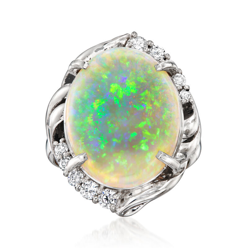 C. 1990 Vintage Opal and .48 ct. t.w. Diamond Ring in Platinum. Size 7 image number 0