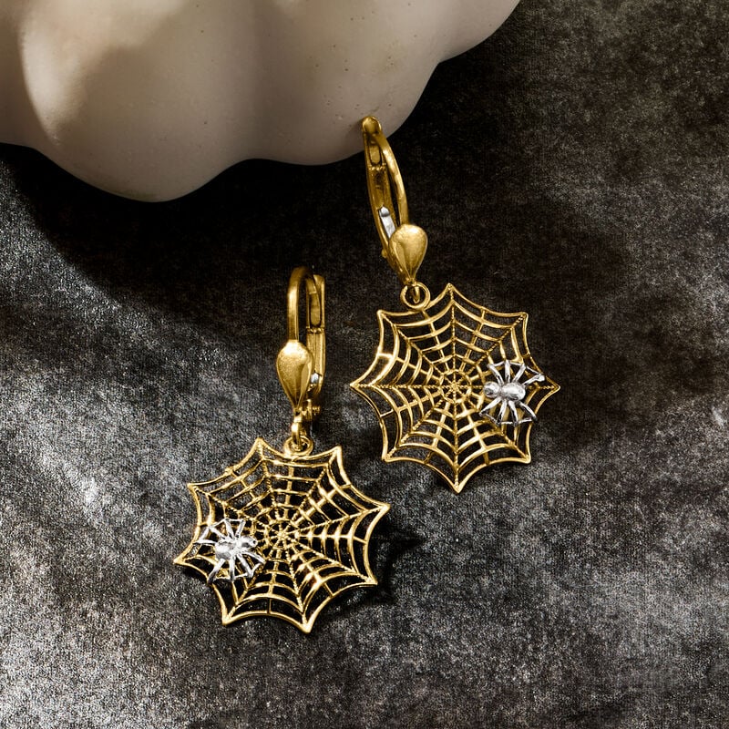 14kt Two-Tone Gold Spiderweb Drop Earrings image number 2